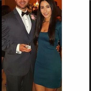 Blue Blush teal fitted dress with short-sleeves